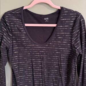 a.n.a Charcoal and Silver Striped Long Sleeve Top